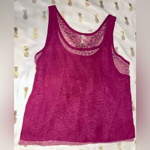 Robin K. Magenta/Dusty Pink Lace Multilayer Tank Top- XS. EUC.
